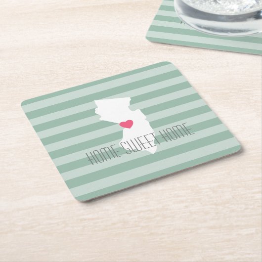 ニュージャージー地図ホームステートラブカスタムハート付き スクエアペーパーコースター (アングル)