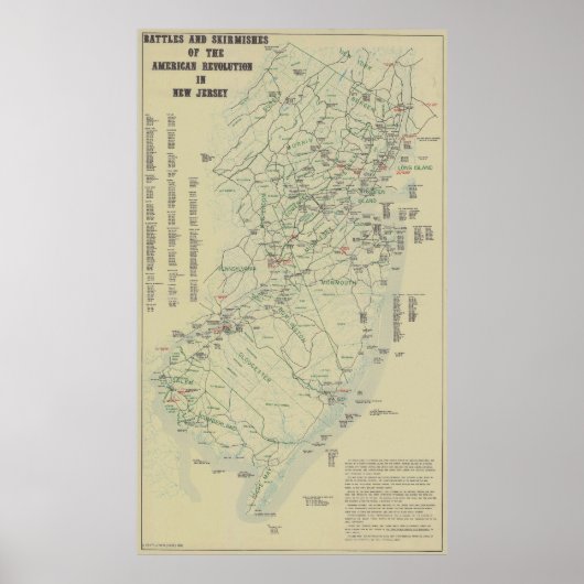 ニュージャージー州の地図での革命戦争の戦い ポスター (正面)