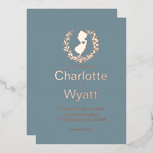 ニュージャージー州の地図  デスティネーションウェディング   箔招待状 (正面/裏面)