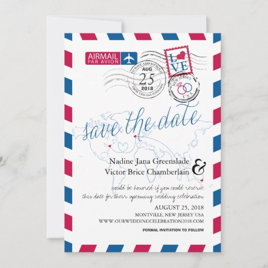 ニュージャージー州アイルランドAustralia Airmail日付を保存 セーブザデート (正面)