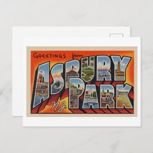 ニュージャージー州アスベリーパークからのヴィンテージの挨拶 ポストカード (正面/裏面)