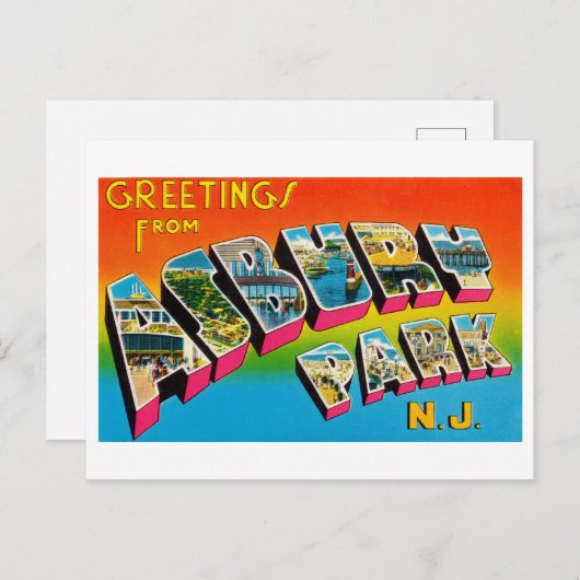 ニュージャージー州アスベリーパークからのヴィンテージの挨拶 ポストカード (正面/裏面)