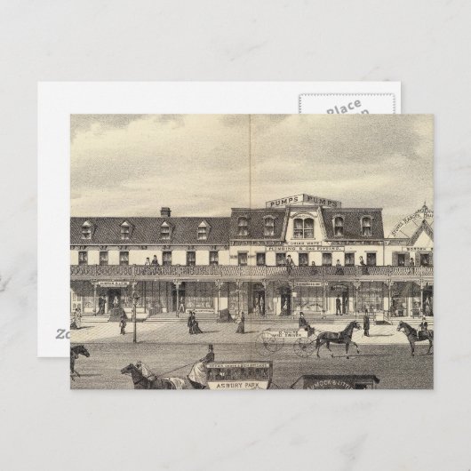 ニュージャージー州アスベリーパークのビジネスブロック ポストカード (正面/裏面)