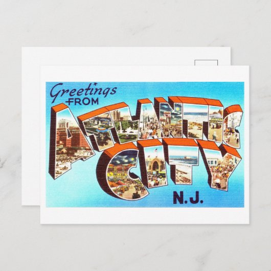 ニュージャージー州アトランティックシティからのヴィンテージの挨拶 ポストカード (正面/裏面)