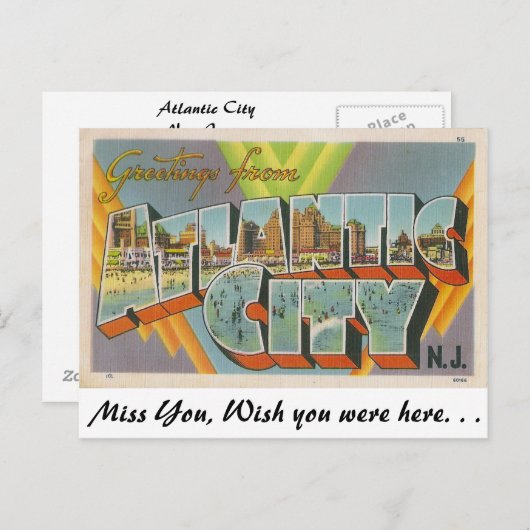 ニュージャージー州アトランティックシティからの挨拶 ポストカード (正面/裏面)