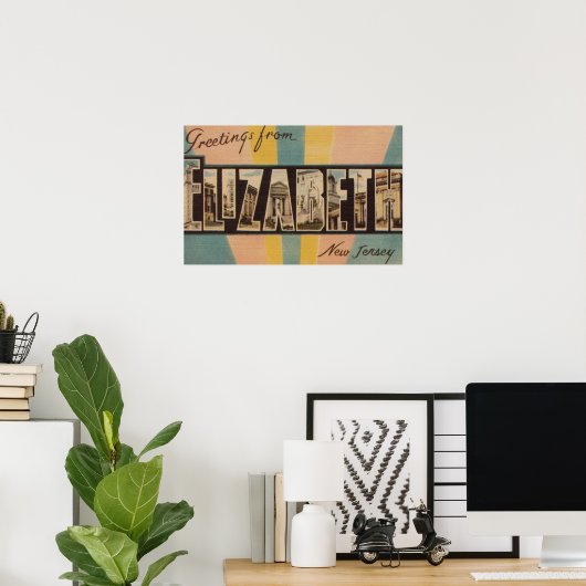 ニュージャージー州エリザベス – 大きな文字のシーン ポスター (ホームオフィス)