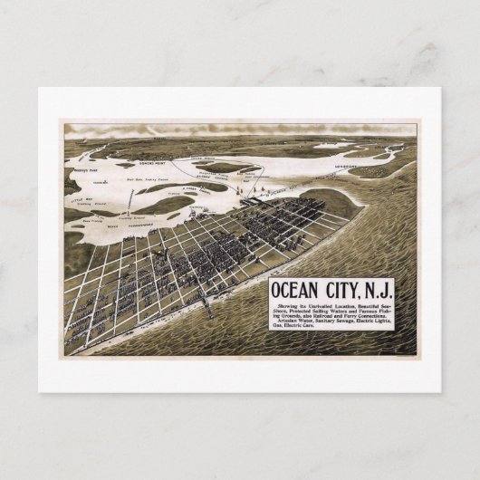 ニュージャージー州オシャンシティのヴィンテージマップ ポストカード (正面)