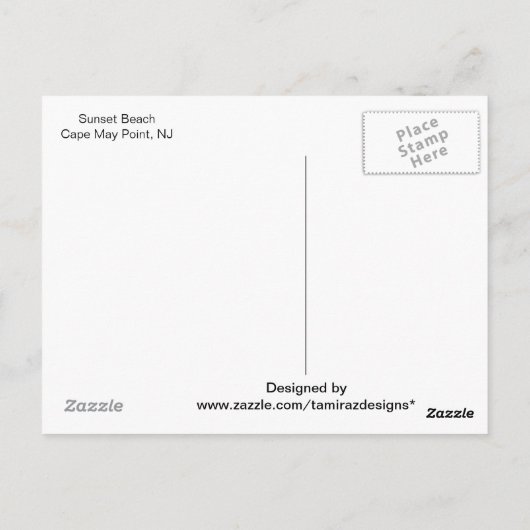 ニュージャージー州ケープメイの美しい夕焼けのビーチ ポストカード (裏面)