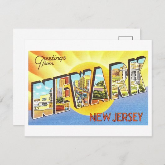 ニュージャージー州ニューアークからのヴィンテージの挨拶 ポストカード (正面/裏面)