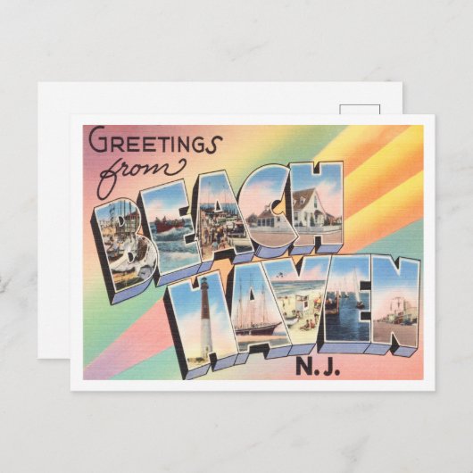 ニュージャージー州ビーチヘブンからの挨拶 ポストカード (正面/裏面)