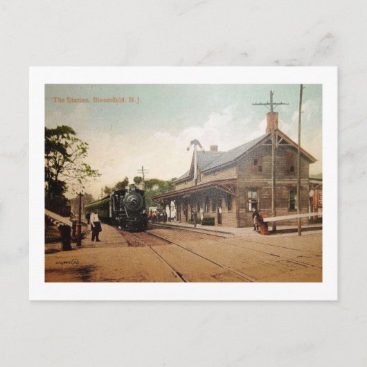 ニュージャージー州ブルームフィールド駅ヴィンテージ ポストカード (正面)