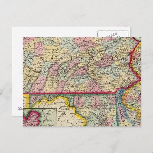 ニュージャージー州ペンシルベニアの郡地図 ポストカード (正面/裏面)