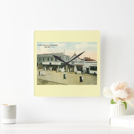 ニュージャージー州メイ岬ボードウォークヴィンテージ スクエア壁時計 (ホーム)