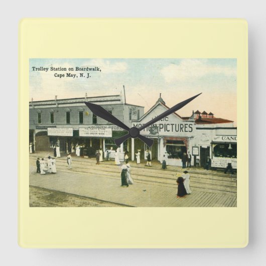 ニュージャージー州メイ岬ボードウォークヴィンテージ スクエア壁時計 (正面)