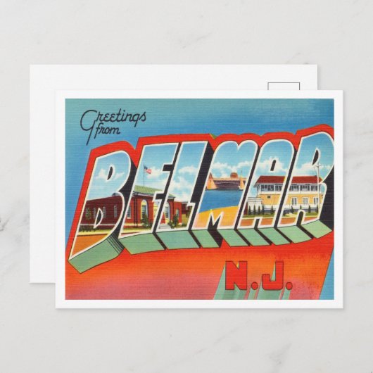 ニュージャージー州ヴィンテージ旅行ベルマーからの挨拶 ポストカード (正面/裏面)