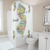 ニュージャージー州地図の郡ホワイトシャワーカーテン シャワーカーテン (インサイチュ)