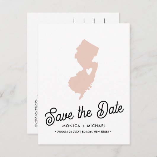 ニュージャージー州宛先ウェディング任意の色 案内ポストカード (正面/裏面)