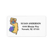 ニュージャージー州旗とフラワーブルーバイオレットの州 ラベル (正面)