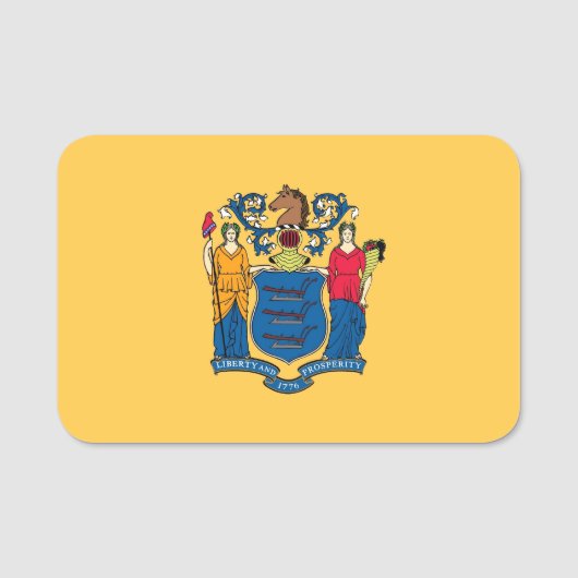 ニュージャージー州旗を持つ愛国的な名前タグ 名札 (正面)