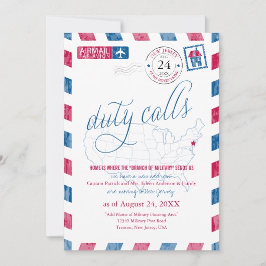 ニュージャージー州(米国)地図 航空便 軍事 移動 案内状 (正面)