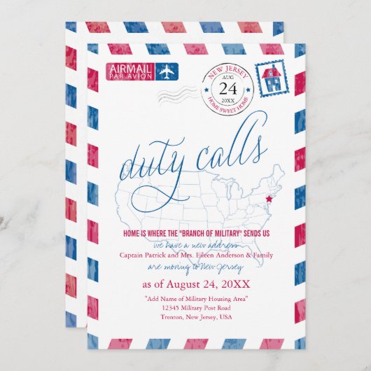 ニュージャージー州USA地図 航空便 軍事移動 案内状 (正面/裏面)