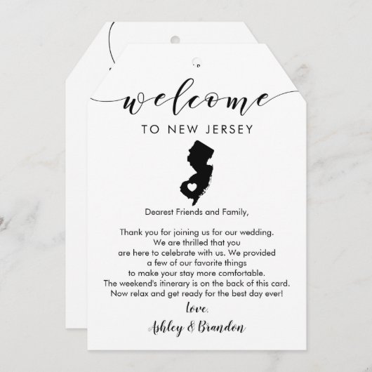 ニュージャージー結婚のウェルカムラベルの旅程 (正面/裏面)