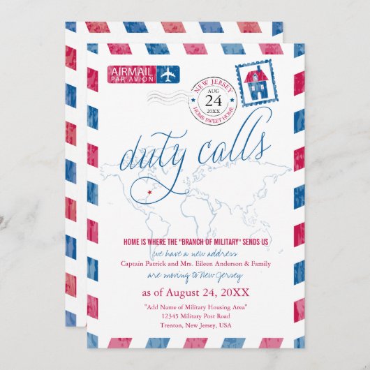 ニュージャージー航空メール世界地図軍隊移動 招待状 (正面/裏面)
