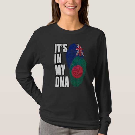 ニュージランダーとバングラデシのミックスDNAフラッグヘリテージ Tシャツ (正面)