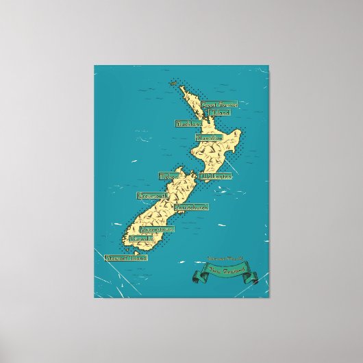 ニュージーランドのイラスト入りの地図 キャンバスプリント (正面)