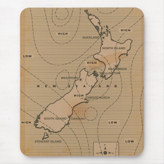 ニュージーランドのビンテージ天気図 マウスパッド (正面)