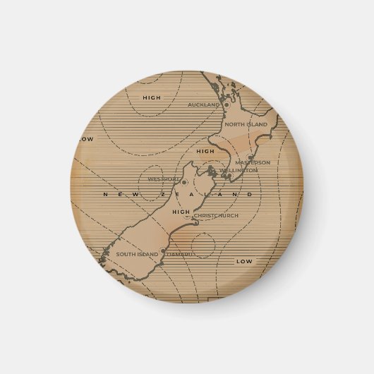 ニュージーランドのビンテージ天気図 マグネット (正面)