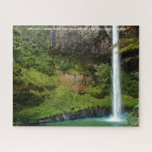 ニュージーランドのブライダルベールフォールズの誕生日グリーティング ジグソーパズル
