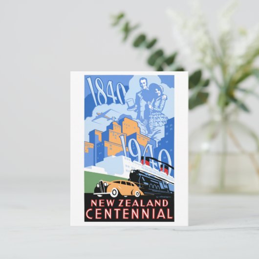 ニュージーランドのヴィンテージのポスターを復元 ポストカード (スタンド正面)