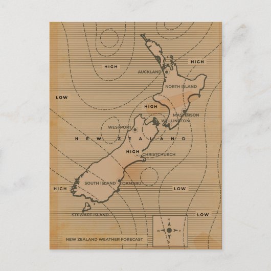 ニュージーランドのヴィンテージ天気図 インビテーションポストカード (正面)