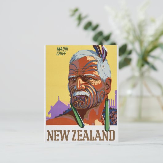 ニュージーランドのヴィンテージ旅行のポスターを復元 ポストカード (スタンド正面)