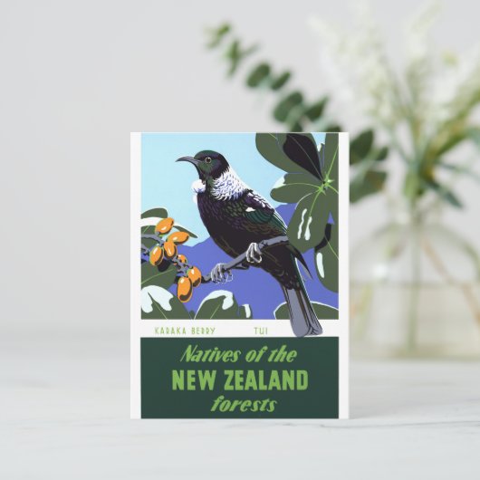 ニュージーランドのヴィンテージ旅行のポスターを復元 ポストカード (スタンド正面)