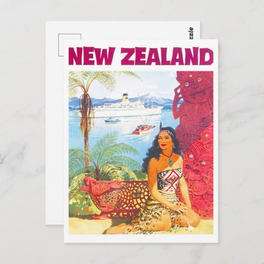 ニュージーランドのヴィンテージ旅行 ポストカード (正面/裏面)