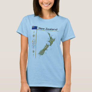 ニュージーランドの地図と国旗とタイトルTシャツ Tシャツ