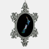 ニュージーランドの地図シンプルポーア スノーフレークピューターオーナメント (左)