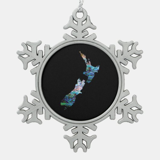 ニュージーランドの地図シンプルポーア スノーフレークピューターオーナメント (正面)