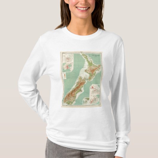 ニュージーランドの地図書の地図 Tシャツ (正面)