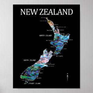 ニュージーランドの地図詳細パウ ポスター