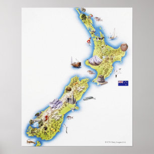 ニュージーランドの地図 ポスター
