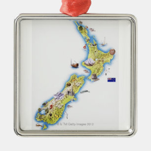 ニュージーランドの地図 メタルオーナメント