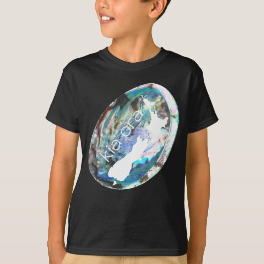 ニュージーランドの地図KIA ORA PAUA SHELL NZ KIWI AS Tシャツ (正面)