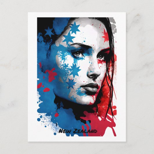 ニュージーランドの女性：抽象芸術絵画ズ ポストカード (正面)