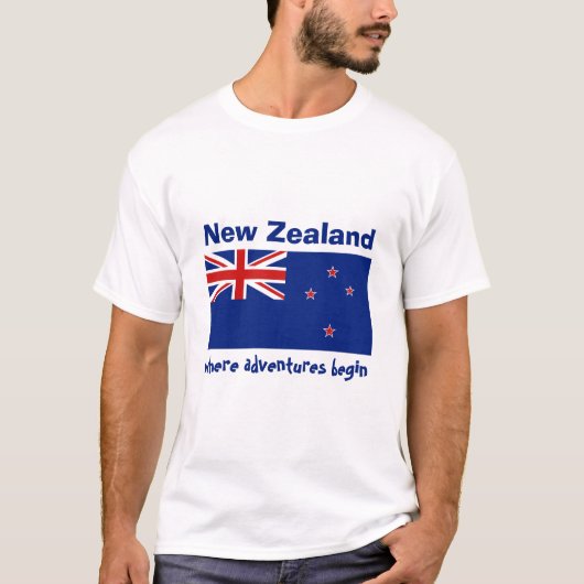 ニュージーランドの旗+地図+テキストTシャツ Tシャツ (正面)