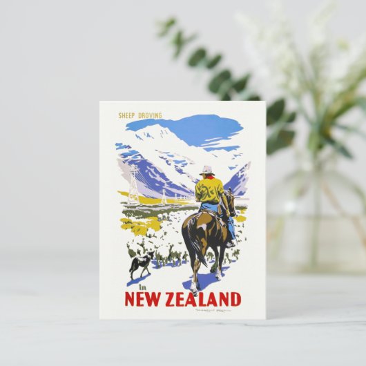 ニュージーランドの羊の溺れるヴィンテージのポスター1930s ポストカード (スタンド正面)