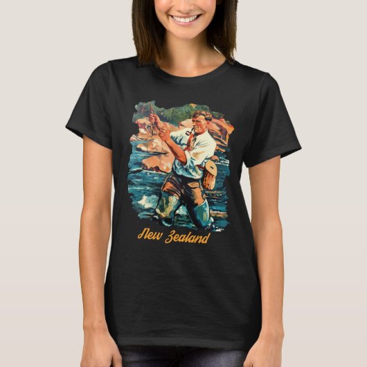 ニュージーランドの釣り湖の旅Tシャツ Tシャツ (正面)
