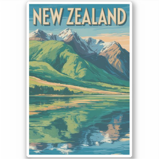 ニュージーランドの風景イラスト旅行アート シール (正面)